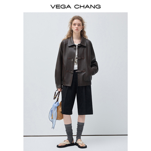 VEGA CHANG 2026 Nuova Collezione Giacca Marrone Scuro Oversize Stile Retrò con Risvolto per Donna, Abbigliamento Primaverile - Product Image 3