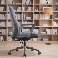 Chaise de bureau exécutive ergonomique en cuir de luxe moderne, directement de l'usine |   Fauteuil pivotant à dossier moyen gris avec accoudoirs fixes pour usage hospitalier