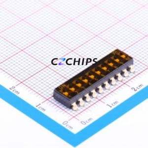 DSIC10TSGET DIP Switch SMD-20P,6x25.4mm Switch Flat Toggle, Groove Type Single Pole Single Throw 10 2.54mm - Product Image 1