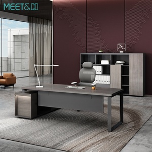 Bureau de direction moderne de luxe en forme de L pour manager/PDG, extensible, contemporain, pour bureau/villa/maison, en MDF et métal - Product Image 1