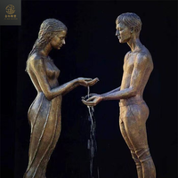 Sculpture de fontaine moderne décorative pour parc extérieur, en bronze, représentant une femme nue et une figurine d'ange en cuivre coulé poli, avec eau courante, en promotion