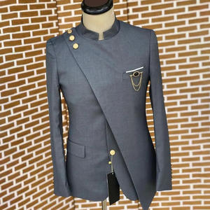 Trajes de Hombre Azul Marino de Diseñador, Tallas XXS-7XL, Cuello Alto, Traje de Etiqueta para Hombre, Esmoquin de Boda, Traje de Novio, Blazer Ajustado de <span class=keywords><strong>2</strong></span> Piezas, Chaqueta + Pantalones - Product Image 3