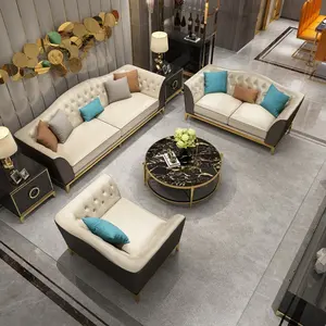 Sofá de couro moderno de luxo com luz, móveis para sala de estar, madeira sólida, efeito rebote de interior é muito bom e quente