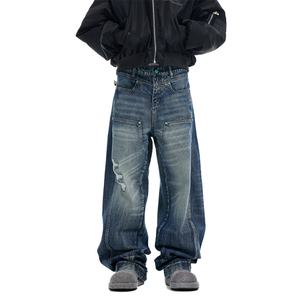 Wholesale Custom Streetwear Vintage Fashion Washed Denim Pants for <b>Men</b> High Quality Cotton Baggy Trousers <b>Men's</b> <b>Jeans</b> - Product Image 1
