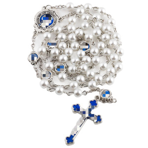 Ensemble collier chapelet croix et boîte, perle d'eau douce bleu roi, bijoux religieux unisexe - Product Image 5