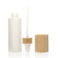 Flacon pulvérisateur de parfum en verre givré avec couvercle en bambou et en bois, couvercle transparent, tailles 30-120 ml