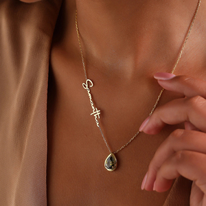 Lateefah Nuevo Collar Sencillo y Moderno Para Mujer de Acero Inoxidable con Nombre Personalizado, Piedra de Nacimiento y Dije de Gota de Agua - Product Image 2