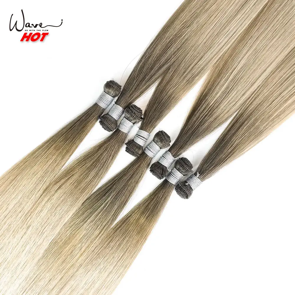 2023 Russian 100% Virgin Cuticle Remy Aligned Human Hair Extension Seamless Thin Hand Tied Hair Weft #613 Blonde 24 Inch