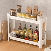 Étagère de rangement en plastique moderne à deux niveaux pour la cuisine avec un design détachable pour les bouteilles d'assaisonnement et l'organisation du bureau