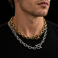 Collier à maillons ovales épais avec fermoir à bascule, plaqué argent et or, bijoux fantaisie pour hommes et femmes, MOQ 50, vente en gros