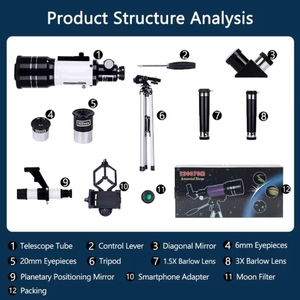Kính thiên văn khúc xạ 300x70mm cầm tay-Hoạt động dễ dàng cho trẻ em người mới bắt đầu + Điện thoại thông minh - Product Image 6