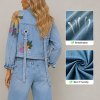 Veste en jean brodée florale personnalisée pour femme, fabrication OEM, marque privée, boutonnée, coupe décontractée, fabricant de vestes en jean