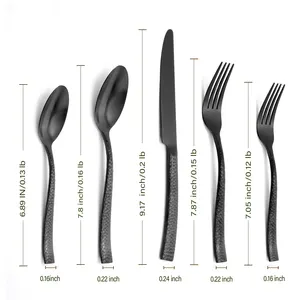 Hand Forged Matte Black Flatware Wedding Restaurant Black Hammered Cutlery Set Stainless Steel Silverware Sets