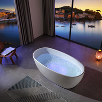 Baignoire Balnéo Autoportante Moderne en Acrylique Écologique Portable avec Vidange, Design Ovale Blanc pour Bain Profond dans les Appartements