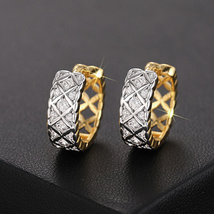 Pendientes de Oreja con Diseño Geométrico de Rombo en Dos Tonos para Mujer, Accesorios para el Día a Día - Product Image 2