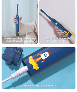 Spazzolino Elettrico Sonico per Bambini, Impermeabile IPX7, Ricaricabile USB, <span class=keywords><strong>3</strong></span> Modalità, Setole Morbide, Doppio Materiale, 60 Giorni di Autonomia - Product Image 6