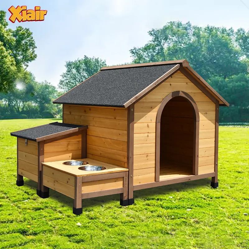 Xiair Dog Kennel Cage Tent Nest Outdoor Rain-Proof Anti-Corrosion Sun With Food Water Basin Solid Wood Fir Pet House Villa