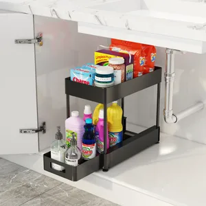 Penjualan Terbaik stackable 2-tier bawah wastafel kabinet organizer dapur wastafel kering organizer