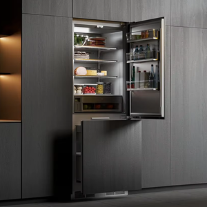 Réfrigérateur américain à portes françaises en acier inoxydable sans givre, prêt pour les panneaux, 30 pouces, congélateur inférieur, eau, ménage, hôtel - Product Image 1