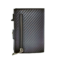 Cartera Trifold de Fibra de Carbono para Hombre, con Bloqueo RFID, Ventana para Identificación, Bolsillo con Cremallera para Monedas y Compartimento para Billetes