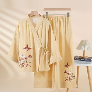 Pigiama da <span class=keywords><strong>Donna</strong></span> in Tencel e Lino di Nuovo Stile, a Maniche Lunghe, con Laccetti e Motivi Floreali, per Primavera Estate Autunno - Product Image 3