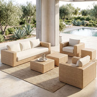 Ensemble de canapés de patio haut de gamme en rotin carré entièrement enveloppé, mobilier d'extérieur moderne en aluminium pour terrasse de complexe hôtelier