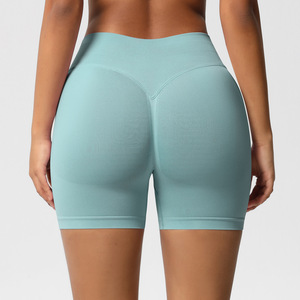 Shorts Deportivos de Mujer con Cintura Ancha Acanalada, Sin Costuras, Corte en V, Control de Abdomen, Elásticos, No Transparentes, para Entrenamiento Diario - Product Image 4