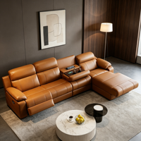 Set Sofa Sudut Bentuk L Kulit 3 Dudukan Recliner Elektrik Fitur Dapat Diperpanjang Busa Modern Mewah Perabot Ruang Tamu