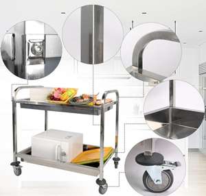 Chariots commerciaux de service de collecte de nourriture de restaurant d'acier inoxydable de 2 rangées avec les roues universelles - Product Image 5