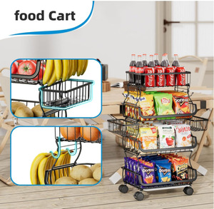 Cestino Impilabile per Frutta e Verdura con Ruote e Portabananane, <span class=keywords><strong>Carrello</strong></span> a 4 Ripiani per Organizzazione e Conservazione in Cucina - Product Image 4