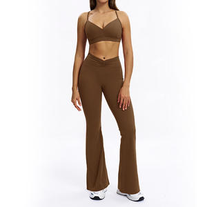 Pasuxi कस्टम लोगो सर्दियों की लंबी आस्तीन कसरत योग 3 टुकड़े सेट महिला जिम फिटनेस स्पोर्टी फ्लेयर्ड लेगिंग योग सेट - Product Image 5