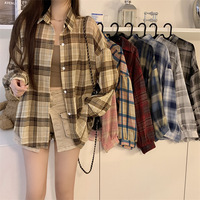 Chemisier-veste à carreaux surdimensionné pour femme, à manches longues, boutonné, idéal pour l'été, la plage, décontracté, protection solaire, taille unique
