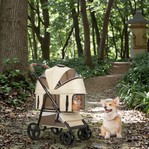 Poussette pliable réglable à 4 roues en fer D10 pour chiens et chats, légère, avec sac à sangle détachable, système de poussée, transportable en voiture - Product Image 2