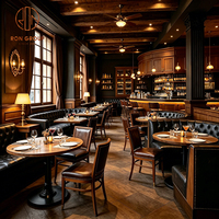 Ensemble de meubles de restaurant Ron Group, table carrée en bois massif, chaise personnalisée, banquette en cuir noir capitonnée
