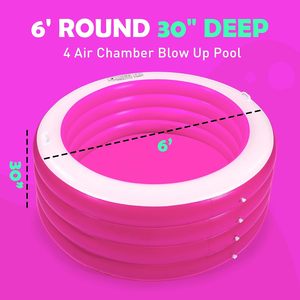 Piscina Inflable Redonda Profunda de PVC de 72" x 30" (183 cm x 76 cm), 0.4 mm de Grosor, Plegable, para Adultos y Niños, Uso en Jardín, Color Rosa, Marca MAKE WAVES - Product Image 5