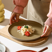 Assiette Circulaire Vintage en Céramique Rustique pour Restaurant, Plat à Pâtes, Assiette à Steak, Assiette à Salade, Assiette à Dessert, Plat de Service, Vaisselle de Cuisine Moléculaire