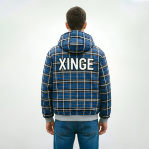 Sudadera con capucha de algodón para hombre, estilo streetwear, oversize, holgada, con patchwork a cuadros, de felpa francesa gruesa, reversible, con cremallera - Product Image 2