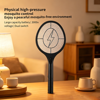 Raquette électrique anti-moustiques domestique haute sécurité, rechargeable, haute tension, filet à 3 couches, élimination physique des moustiques
