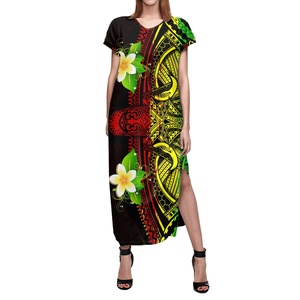 Maxi scollo a V estivo da donna del Pacifico polinesiano da sera abito <span class=keywords><strong>lungo</strong></span> floreale elegante <span class=keywords><strong>con</strong></span> <span class=keywords><strong>spacco</strong></span> <span class=keywords><strong>laterale</strong></span> abiti lunghi <span class=keywords><strong>con</strong></span> tasche - Product Image 2