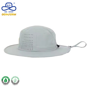 时尚风格激光穿孔侧日用帽定制印刷标志太阳帽可调带绳斗帽 - Product Image 4