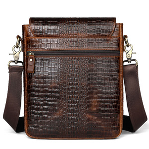 Sac bandoulière <span class=keywords><strong>homme</strong></span> en cuir véritable gaufré <span class=keywords><strong>tendance</strong></span>, sac messager de luxe à rabat motif crocodile pour <span class=keywords><strong>homme</strong></span>, vente en gros - Product Image 2