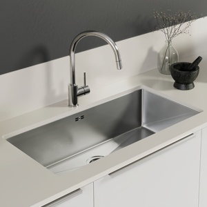 Fregadero de Cocina Integrado de un Solo Tazón Grande, Fregadero de Acero Inoxidable 304 para Lavar Verduras, Tanque de Agua Integrado - Product Image 1