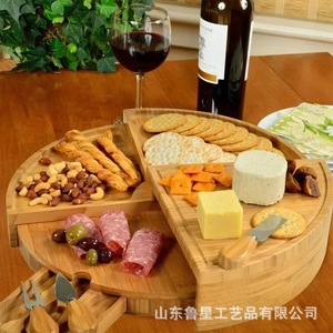 Planche à fromage en bambou Lu Xing, ronde, rotative, avec couteaux, pour servir lors de fêtes - Product Image 2