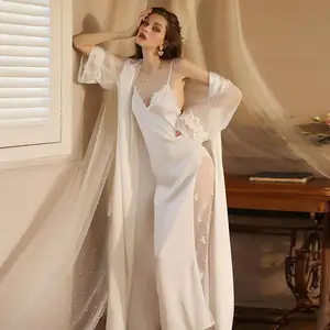 2024 New Autumn/winter Sexy Dressing Gown Extended Bathrobe Pajamas Women's Long Sleeves Satin Loungewear Set