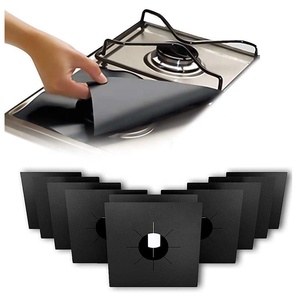 Nuevo Diseño Negro Plateado 27x27cm Cubierta para Quemador de Estufa de Gas Antiadherente Resistente al Calor con Certificación LFGB de PTFE+Fibra de Vidrio Ecológica - Product Image 1