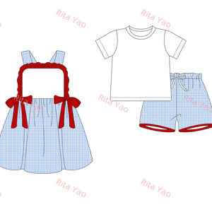 Monogrammed <strong>Patriotic</strong> Kids Boy White Shirt Blue Woven Gingham <strong>Shorts</strong> Matching Little Girl Side Tie Dress Baby Summer Clothes - Product Image 1