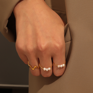 Anillos de Perlas de Agua Dulce Modernos y Delgados de Acero Inoxidable con Baño de Oro de 18K, Resistentes al Deslustre, para Mujer, Joyas Certificadas por May Aigs - Product Image 4