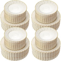 Assiettes jetables en dentelle beige de 7,5 pouces et 10,25 pouces avec bord doré, élégantes assiettes jetables pour mariage, anniversaire, banquet