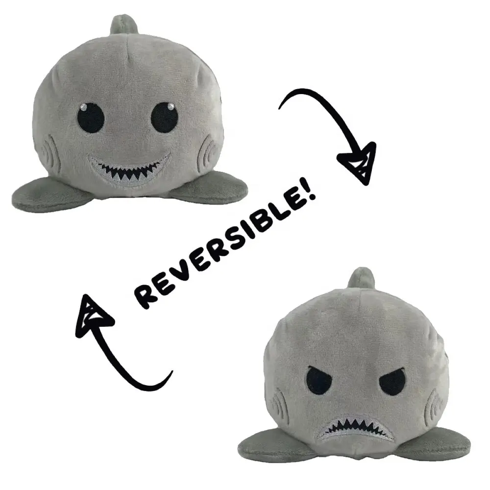 2021 new products stuffed animals shark toy reversible flip plush shark