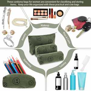 Large Capacity <b>Make</b> <b>up</b> Bag and Brush <b>Storage</b> Bag Corduroy Makeup Bag Set Aesthetic Women Handbags Purses - Product Image 3
